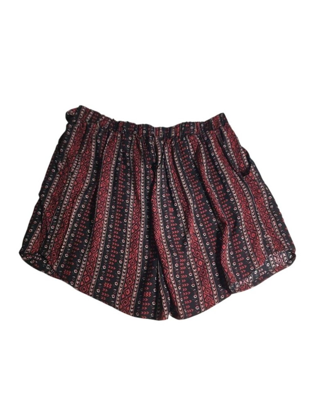 Rue Plus Womens 2X Lightweight Printed Rayon Shorts Elastic Waistband Black Red - Picture 6 of 9